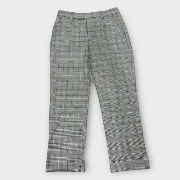 Zara Black Tan Houndstooth Plaid Trousers Cropped Ankle Pants Size 6 - Picture 2 of 10